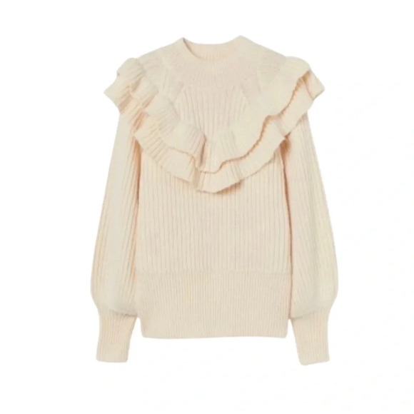 H&M Cream Ruffle Mock Turtleneck Sweater Size Small - Picture 1 of 7